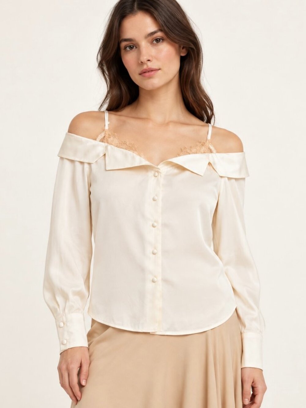 Jonathan Simkhai Caylee Off The Shoulder Silk Blouse In Ivory Cream Sz XS
